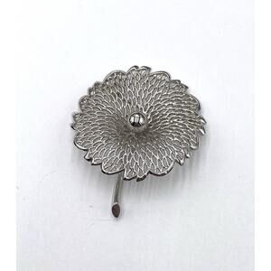 MONET Brooch Filigree Flower SilverTone Pin Vintage Estate